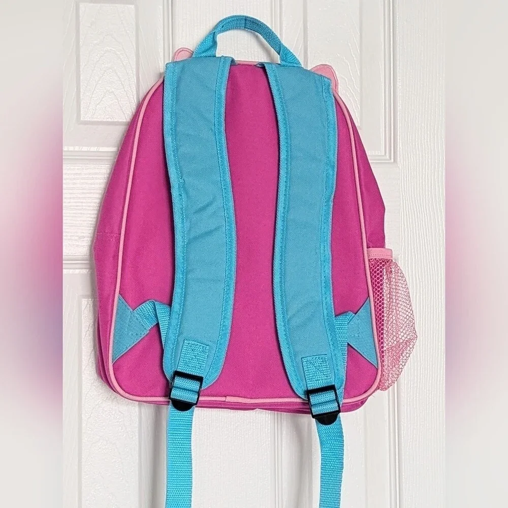Girls' Pink Cat Backpack/Knapsack w/ 2 Zippered Pockets & Open Side Mesh Pocket